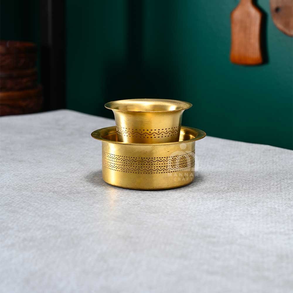 Premium Brass Tumbler & Davara Set – Polished Glossy Finish | Elegant Traditional Coffee Set