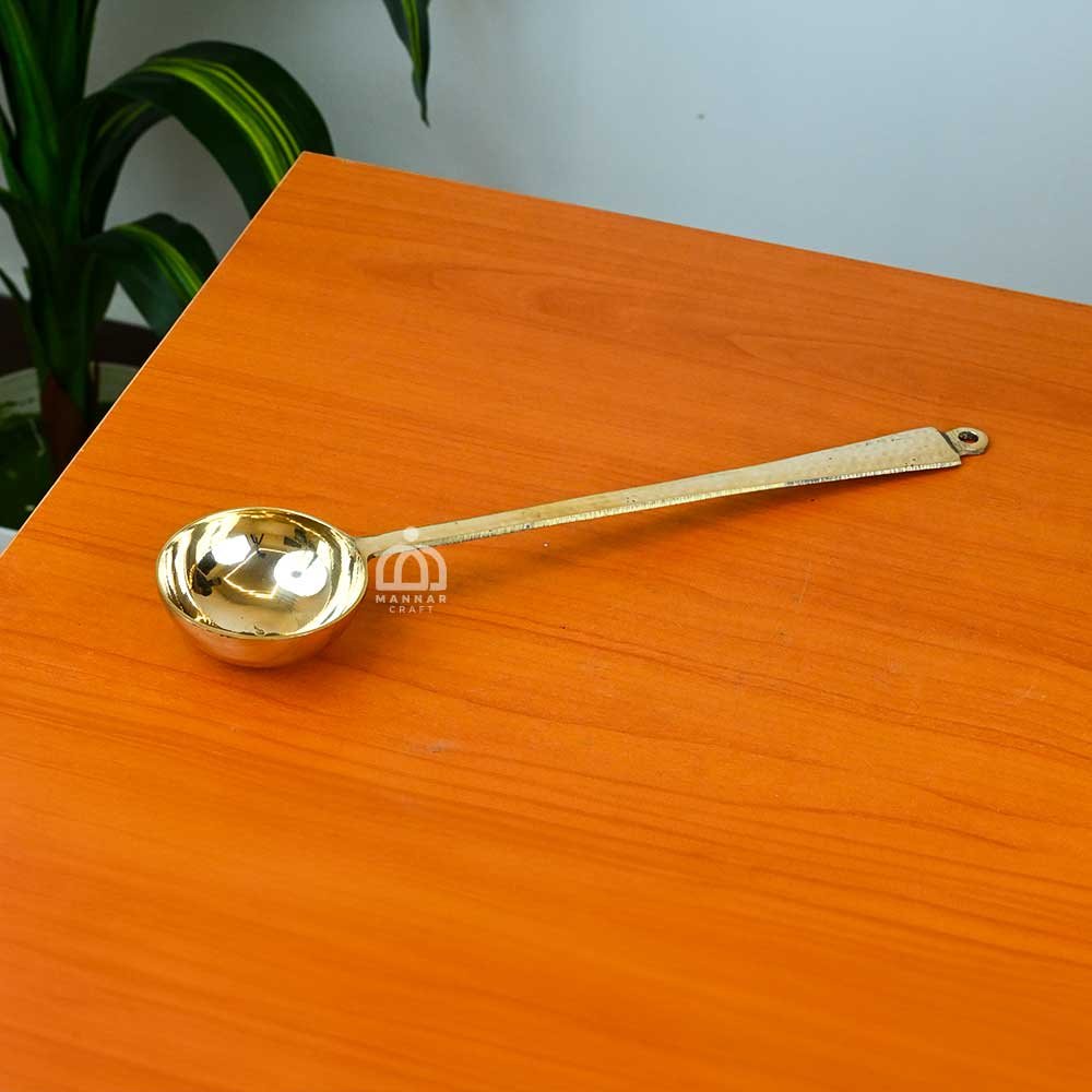 Hand-Hammered Brass Ladle (14 Inch) – Premium Gold Finish Kuli Karandi for Cooking & Serving