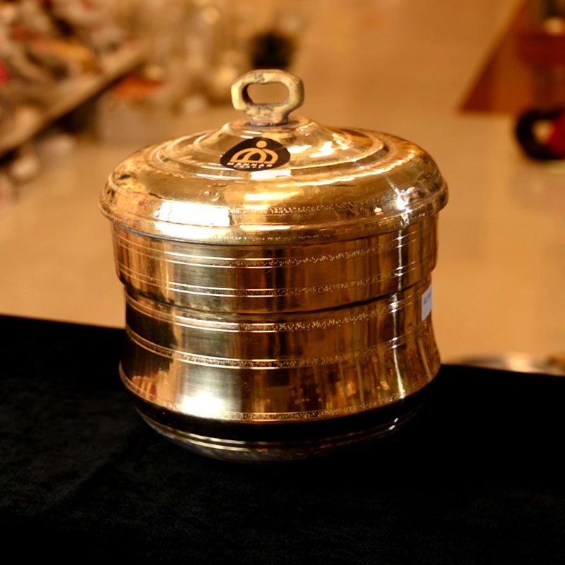 Traditional Brass Idli Steamer – 9 Mould Polished Brass Cooker for Authentic South Indian Idlis