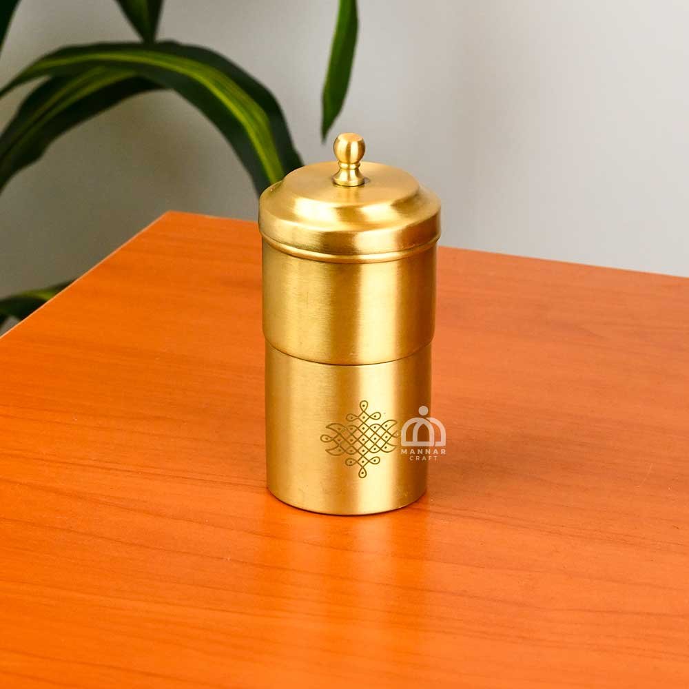 Brass Coffee Filter with Engraved Kolam Design – Traditional South Indian Coffee Maker for Authentic Filter Coffee - 2 Cup