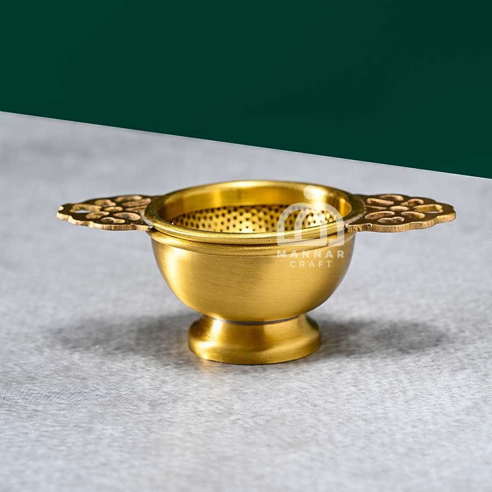 Brass Strainer with Cup - Matte Finish | Chai Chaalni | Durable Anti-Rust Strainer for Tea and Coffee | Compact & Easy to Store Kitchen Essential
