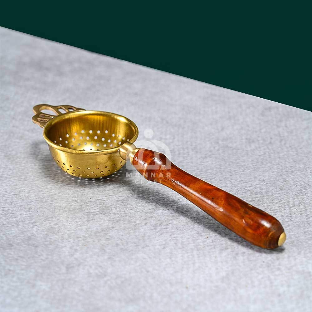 Brass Tea Strainer with Wooden Handle for Firm Grip | Durable & Easy Straining