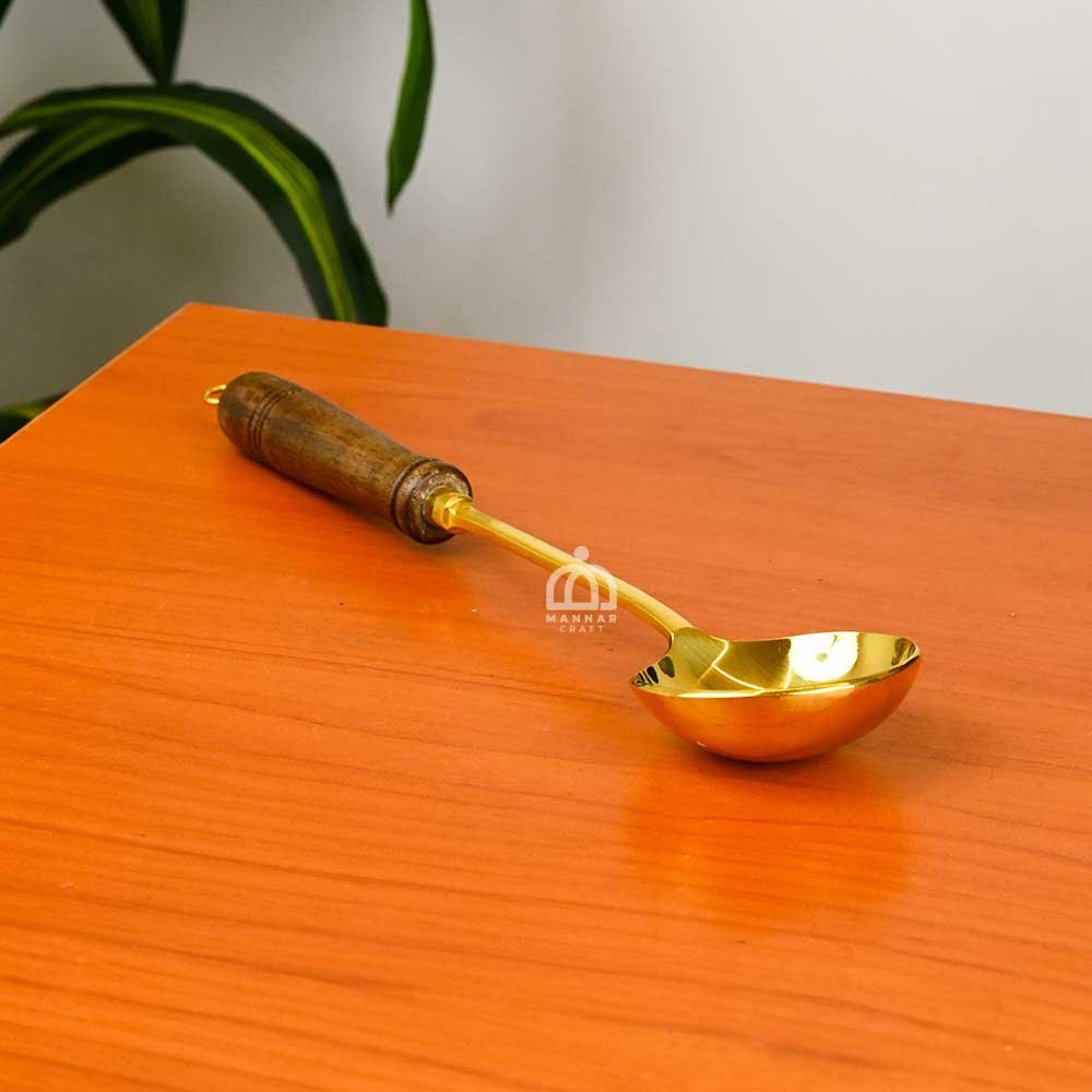 Brass Ladle with Wooden Handle – Premium Brass Kuli Karandi for Cooking & Serving