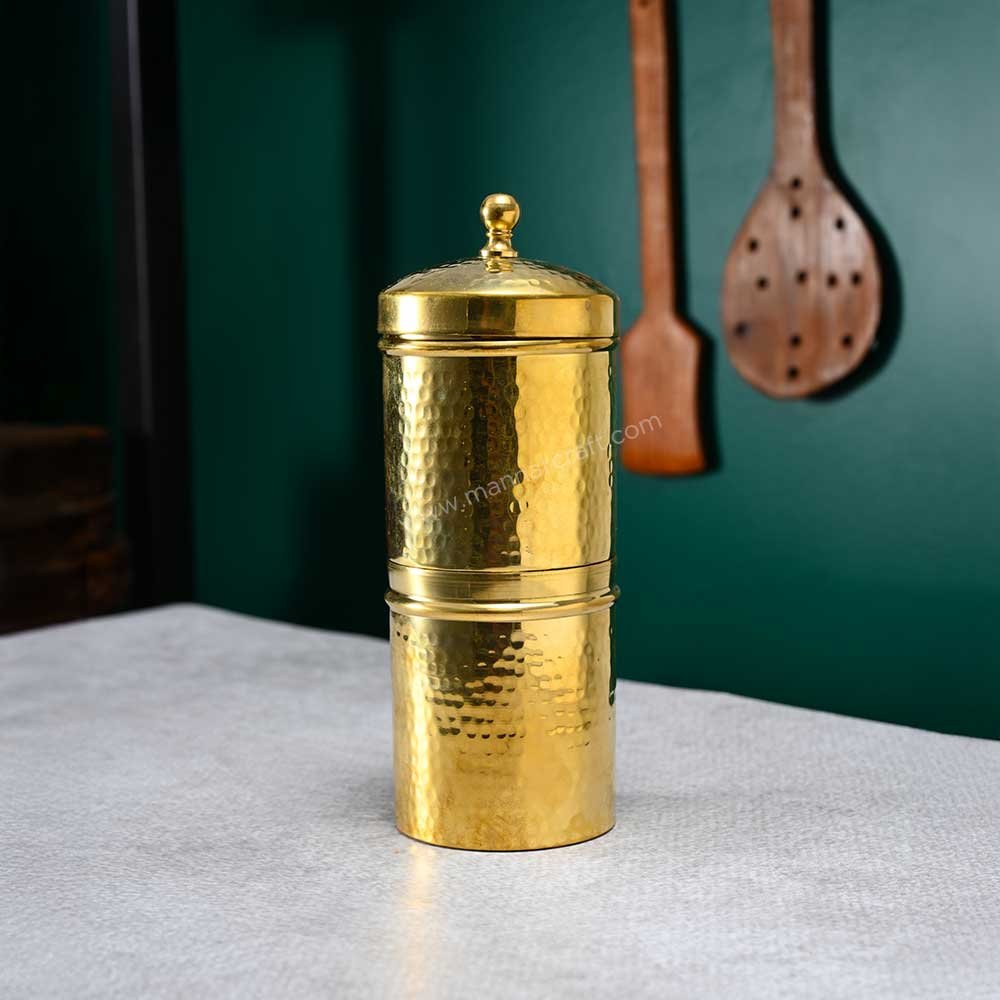 Handcrafted Brass Hammered Coffee Filter – Traditional South Indian Coffee Maker