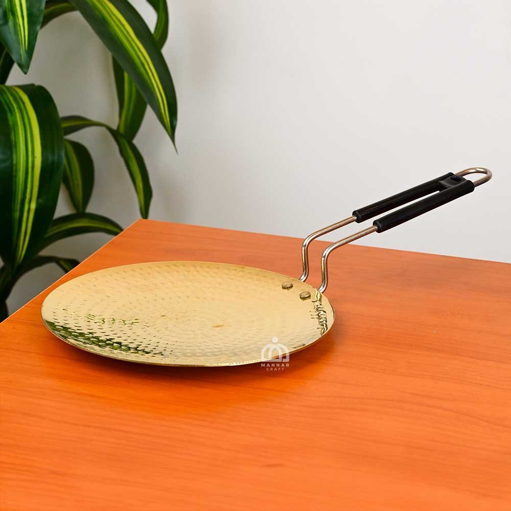 Brass Hammered Tawa – 10 Inch Traditional Cookware with Heat Resistant Handle