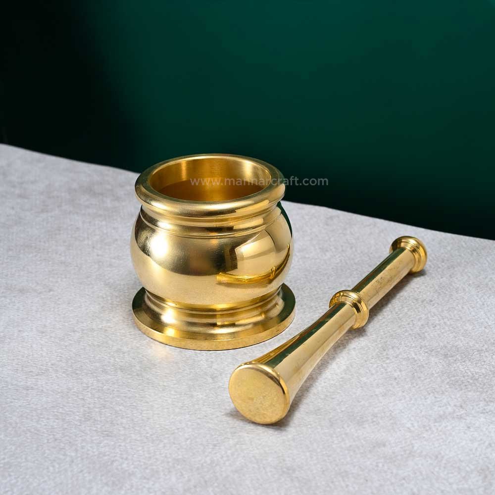Mannar Craft Brass Mortar & Pestle – Traditional Handmade Spice Grinder