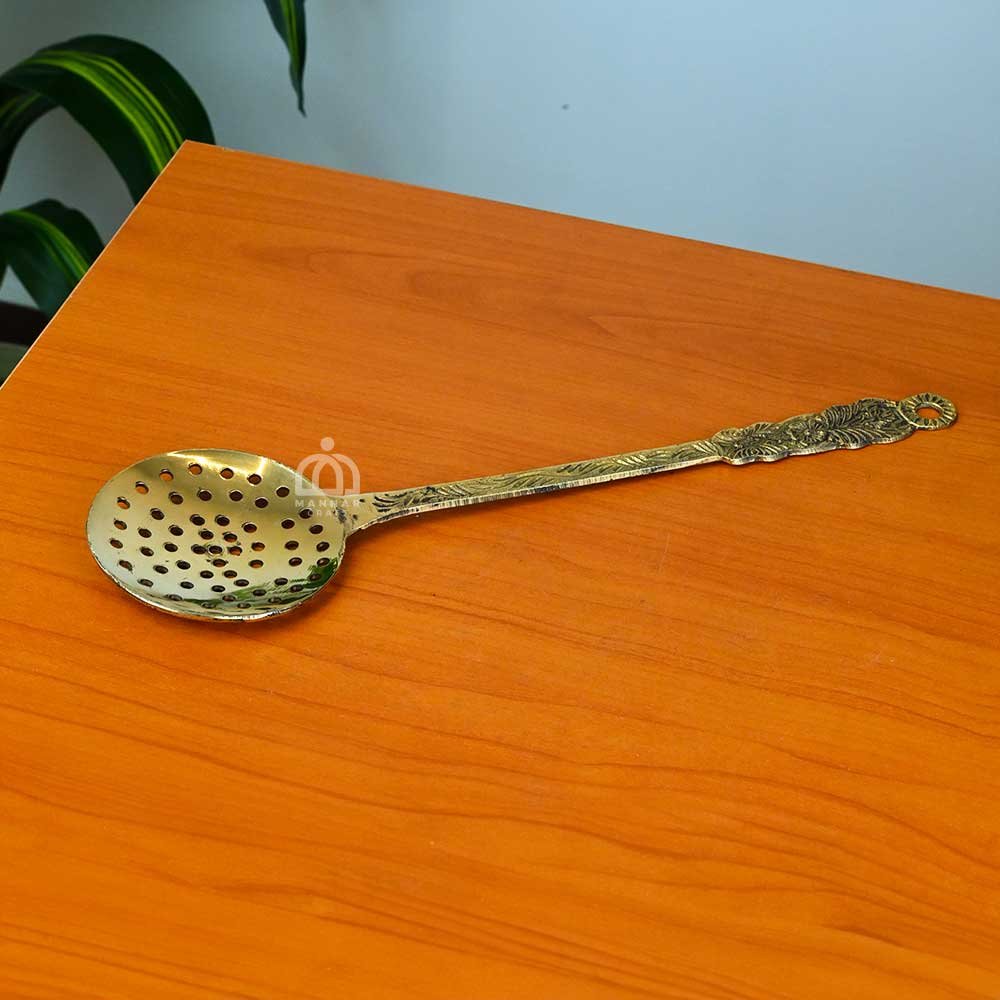 Brass Cooking Ladle - Antique Frying & Serving Spoon for Kitchen | Premium Brass Cooking Utensils