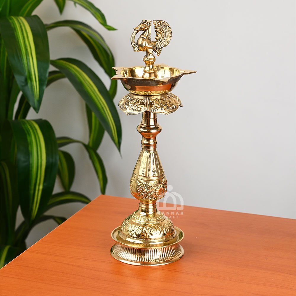 Brass Peacock Lamp – Traditional Kerala Decorative Lamp for Pooja, Temple & Home Decor 