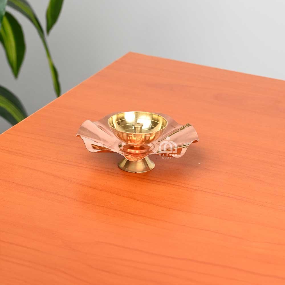 Copper - Colored Brass Diya in Gift Box – Lotus-Shaped Oil Lamp for Pooja, Temple, Home Decor & Diwali Gifting