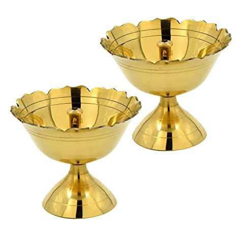 Brass Rounded Detachable Akhand Diya – Set of 2 | Traditional Oil Lamps for Pooja & Home Temple