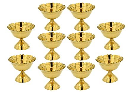 Brass Rounded Detachable Akhand Diya – Set of 10 | Traditional Brass Oil Lamps for Pooja & Festivals