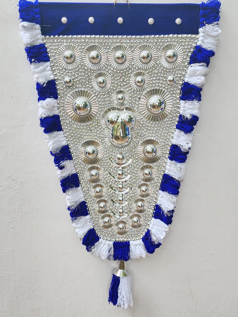 Mannar Craft Handmade Blue Nettipattam with Silver Work | Elephant Caparison Wall Decor