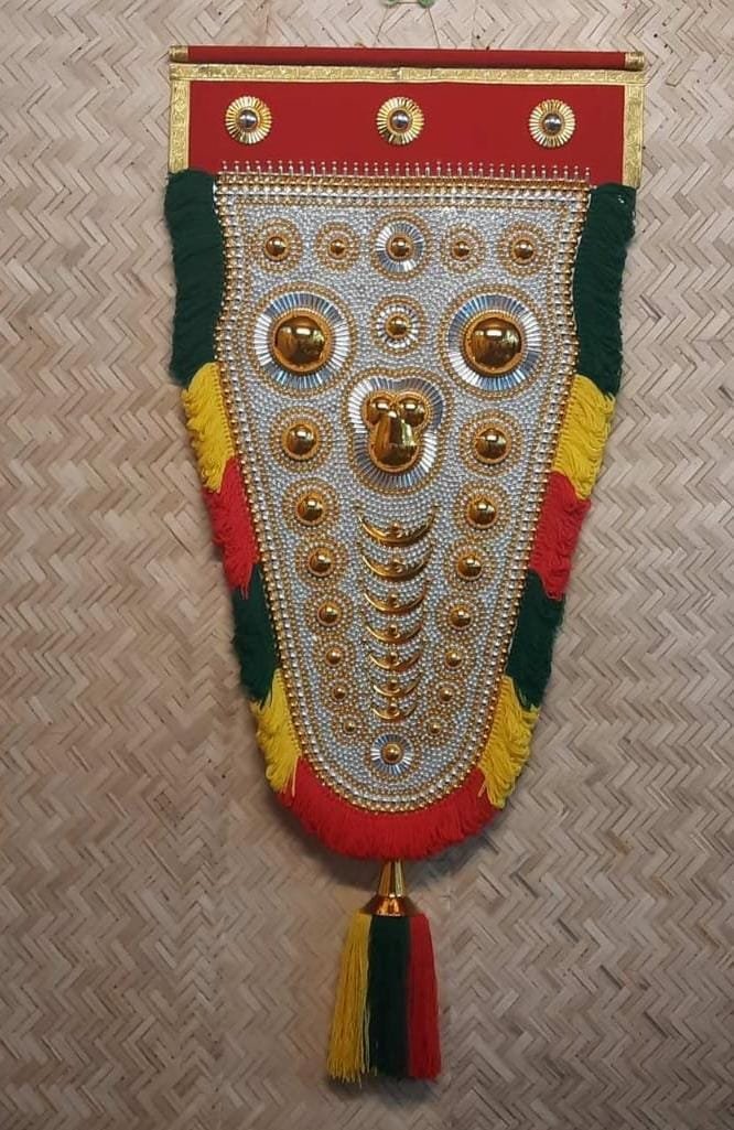 Mannar Craft Special Nettipattam-Red Top Cloth With Silver & Golden Work-Elephant Caparison