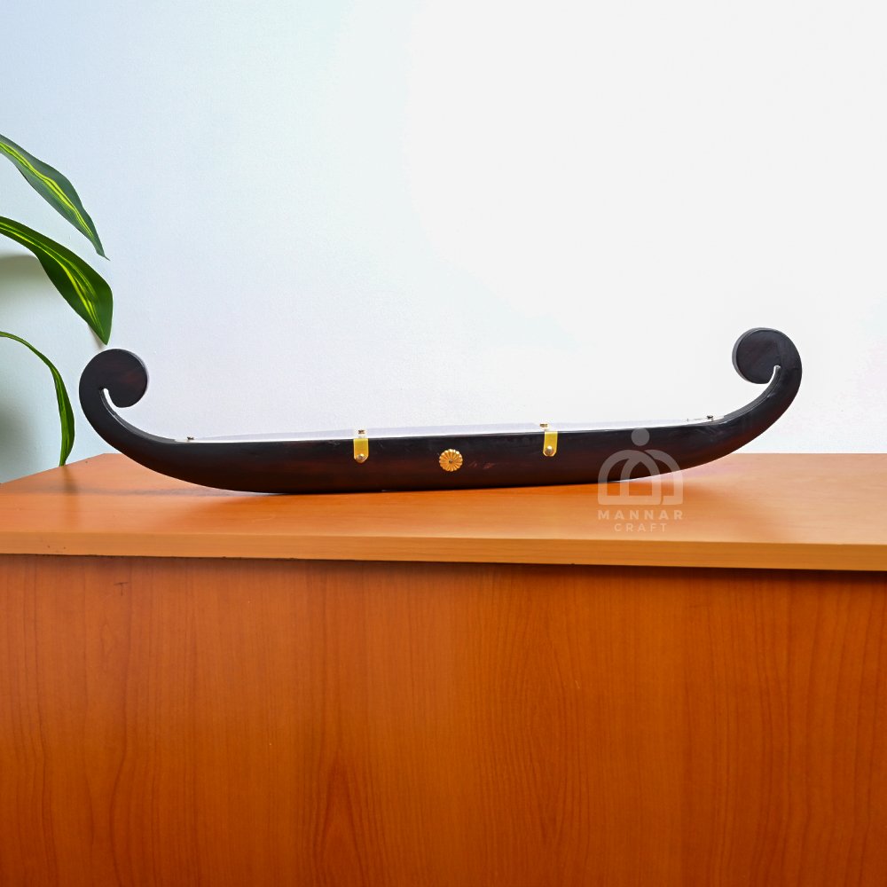 Handcrafted Wooden Churulan Vallam without spice – Traditional Kerala Boat Showpiece for Home Decor & Gifting | Wooden Decor by Mannar Craft