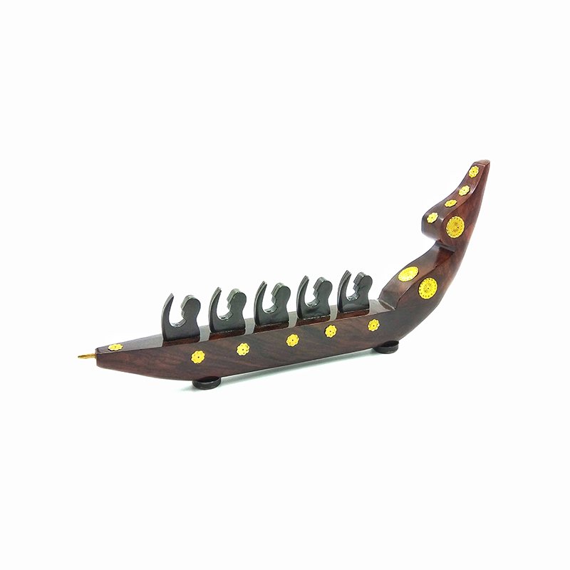 Wooden Kerala Traditional Boat Curio Miniature with 6 Men Figurines