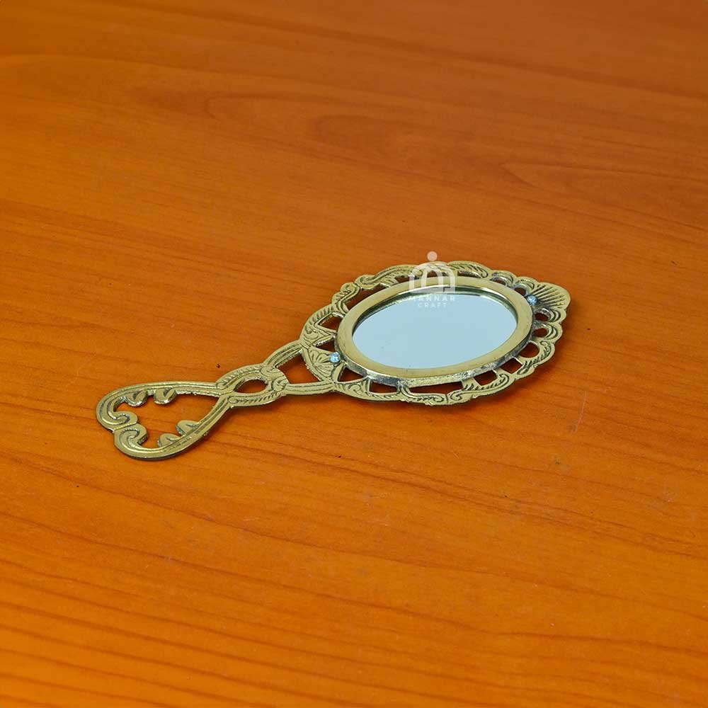 Traditional brass golden hand mirror – vintage handcrafted décor for jome & vishu kani 