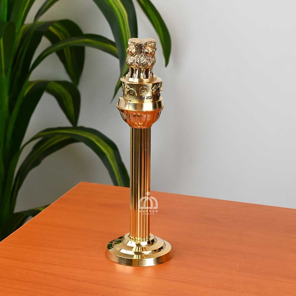 Elegant Brass Ashoka Stambh – Pillar Statue for Office Table, Home Decor, and Bedroom Living Room Display 