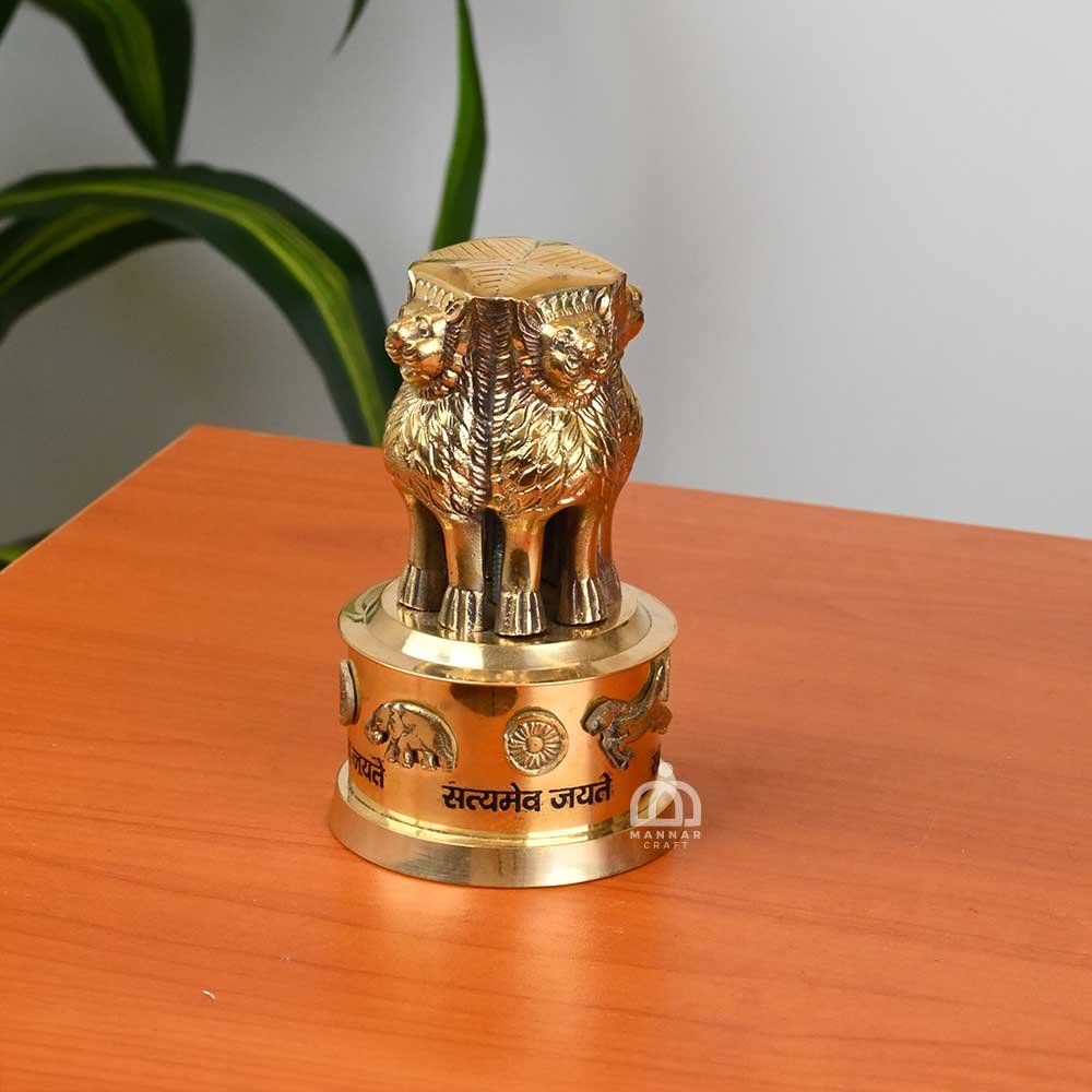 Gold Brass Ashoka Pillar – National Emblem of India