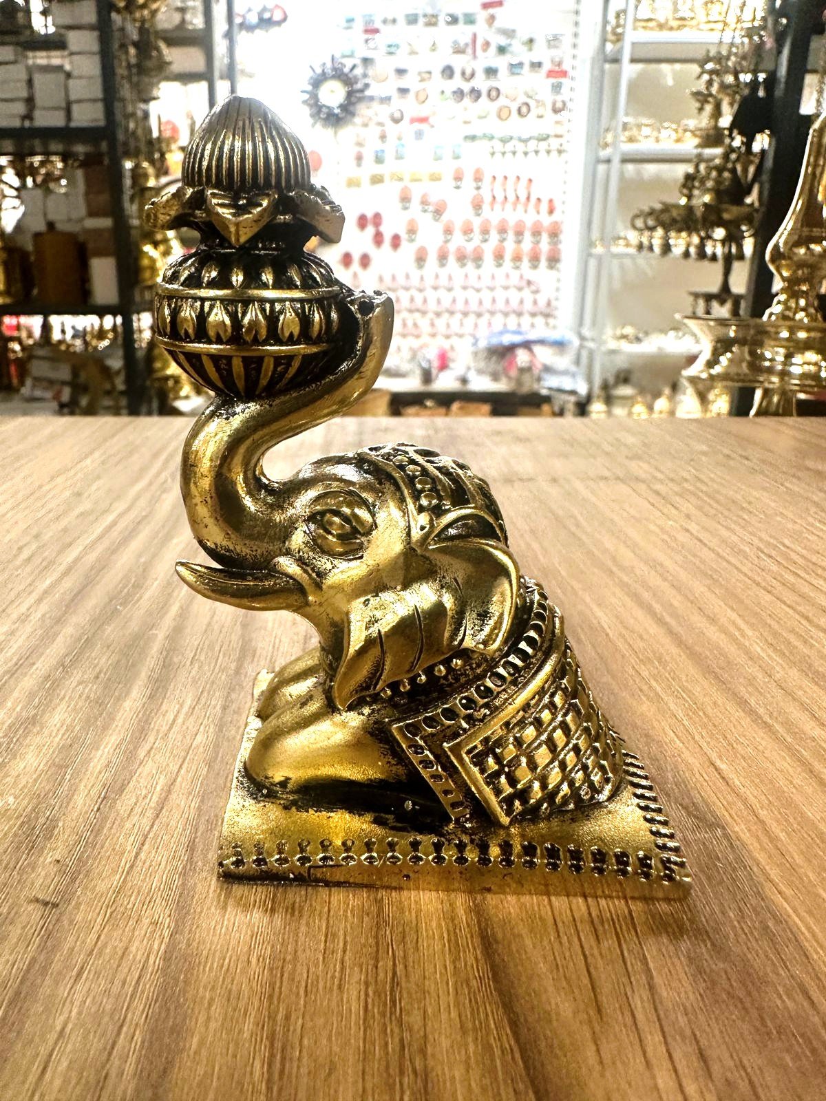 Casted Brass Lightweight Statue – Elephant Figurine with Kalash| Traditional Home Decor & Gift - Model 3