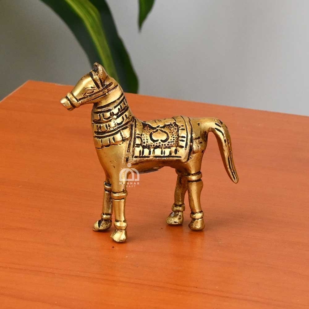 Brass Horse Statue – Handcrafted Brass Horse Figurine | Mannar Craft Decorative Home & Office Showpiece