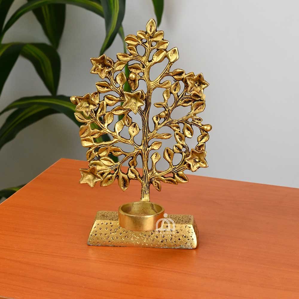 Brass Kalpavriksha with Deepak – Handcrafted Brass Wish-Fulfilling Tree Oil Lamp | Mannar Craft Pooja & Home Decor