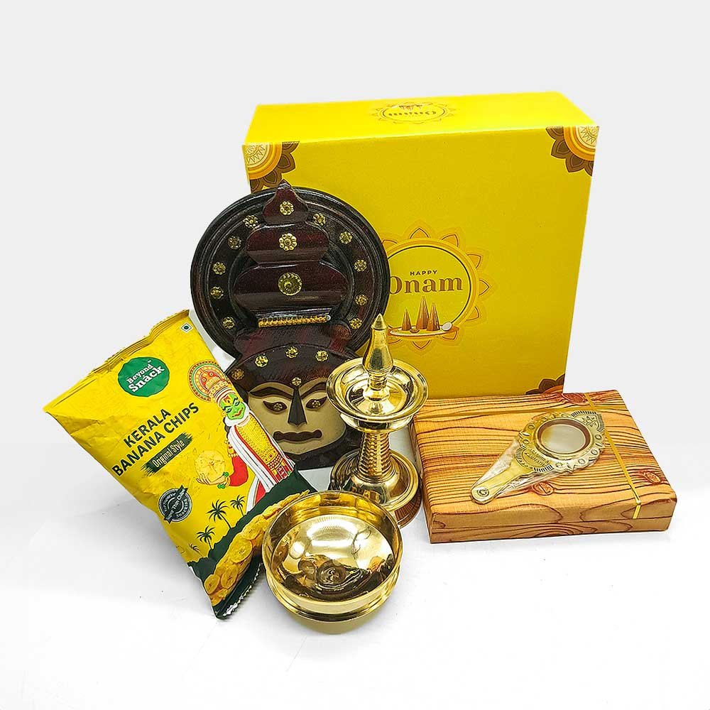 Onam Gift Combo - Aranmula Kannadi, Nilavilakku, Kathakali Face & More