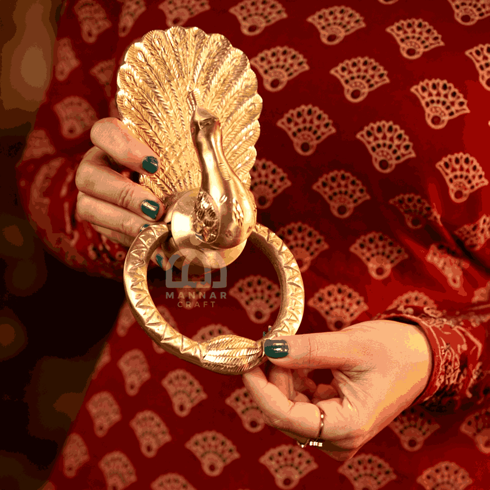Mannar Craft Brass Door Knocker-Peacock Design-Matt Finish