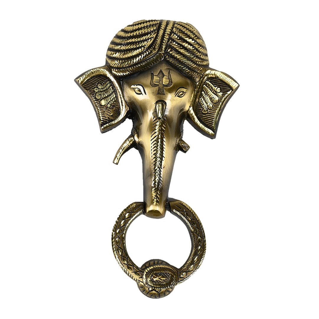 Mannar Craft Brass Door Knocker – Ganapathy Face Design – Antique Finish – 7 Inch