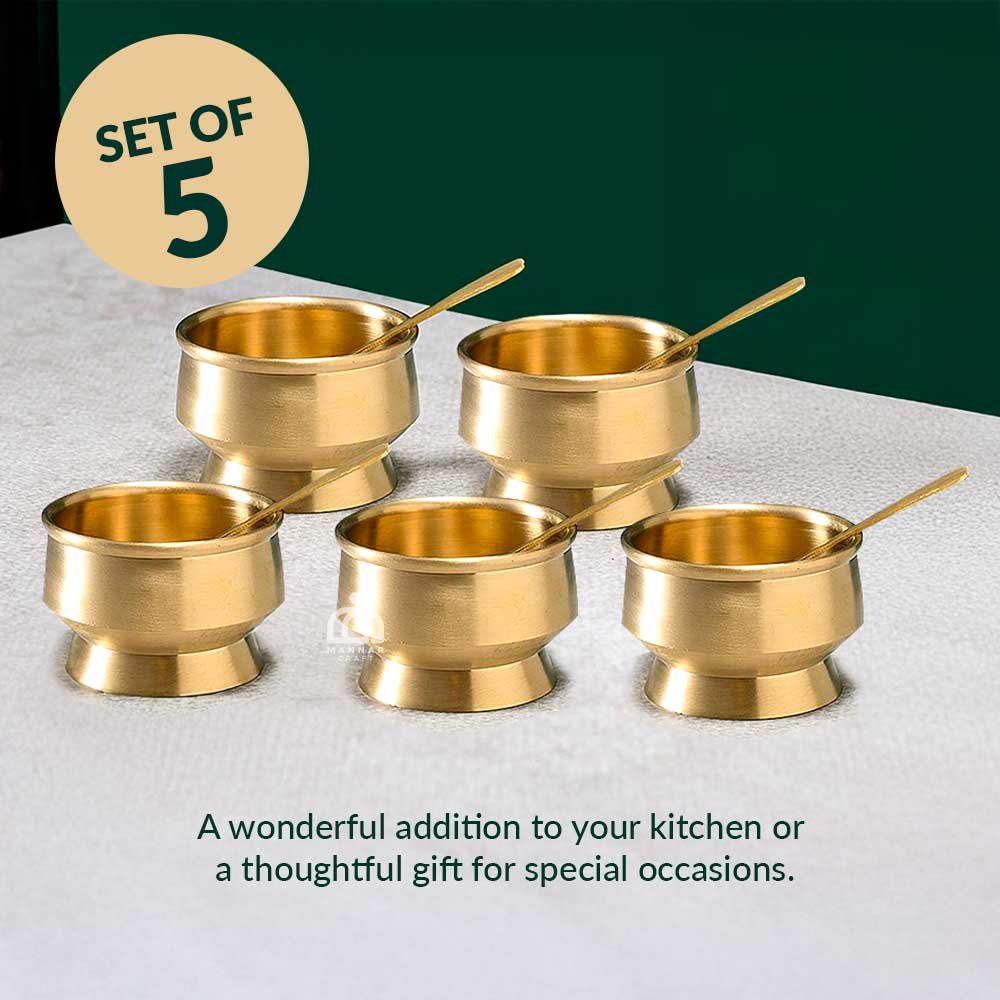 Set of 5 Elegant Bronze Ice Cream Cups with Spoons – Premium Dessert Serving Set for Home, Café & Gifting | Traditional Bronze Tableware