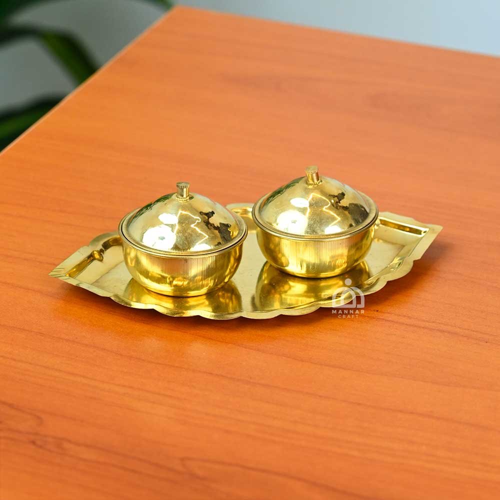 Brass Sindoor Box – Kumkum Cheppu Set of 2 | Traditional Brass Kumkum Holder for Pooja, Wedding & Return Gifts