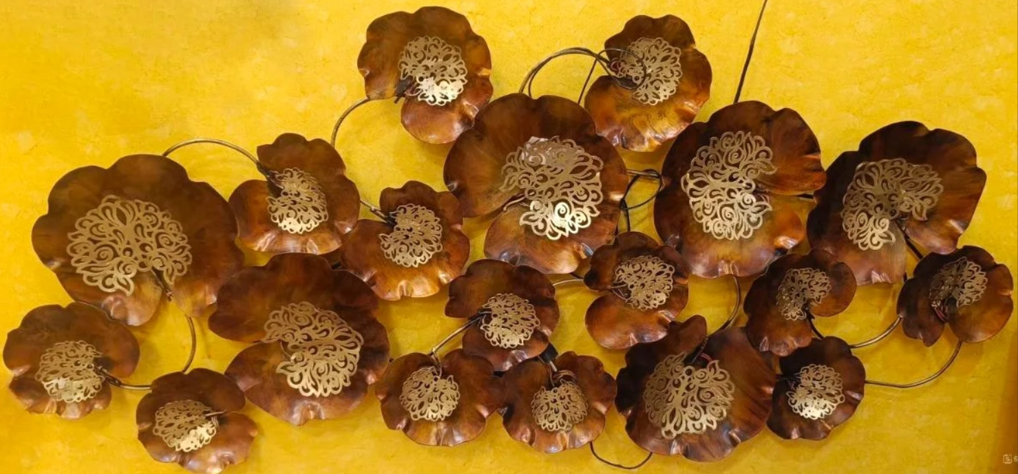 3D Brown Golden Flower Wall Mounted Decor with LED Lights