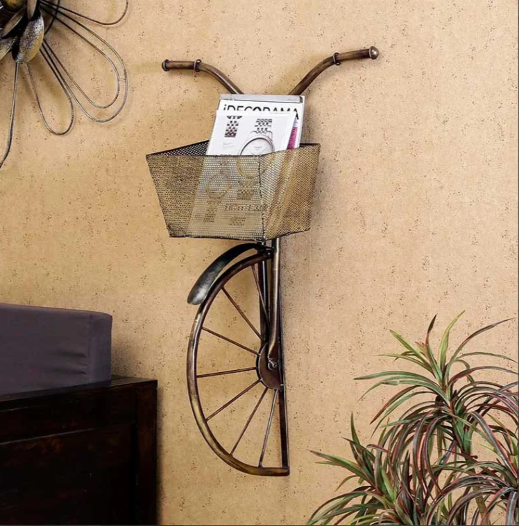 Cycle Basket Mini Wall Art In Metal