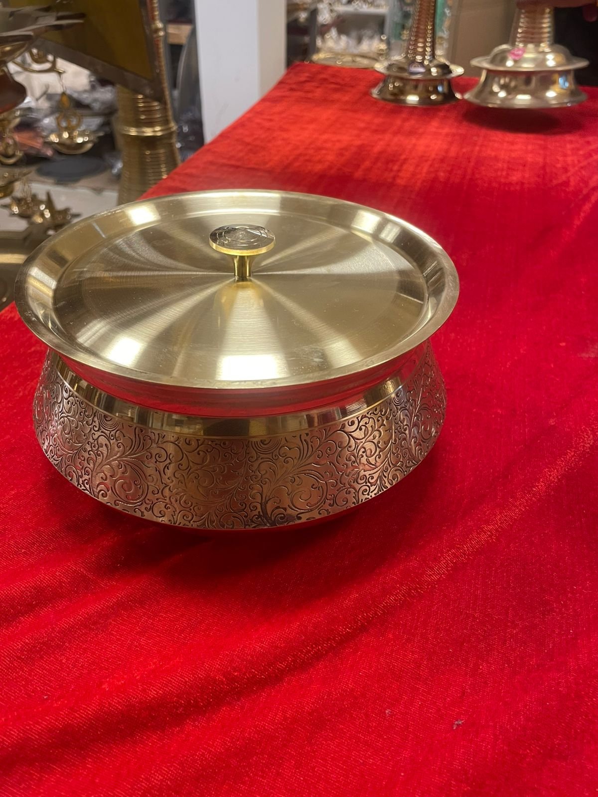 Pure Brass Handi with Lid – Fully Designed Traditional Brass Vessel