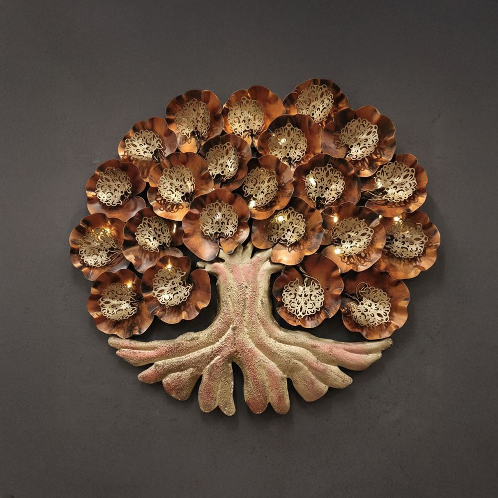 Iron Tree Wall Decor with LED Backlight – Elegant Metal Wall Art