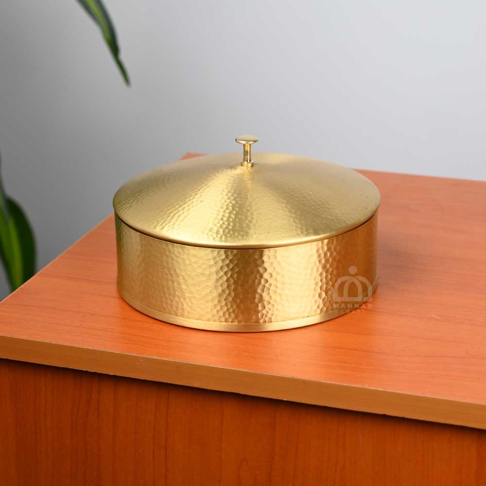 Hammered Handcrafted Brass Masala Box – 7 Compartments with Lid & Spoon | Elegant Spice Container