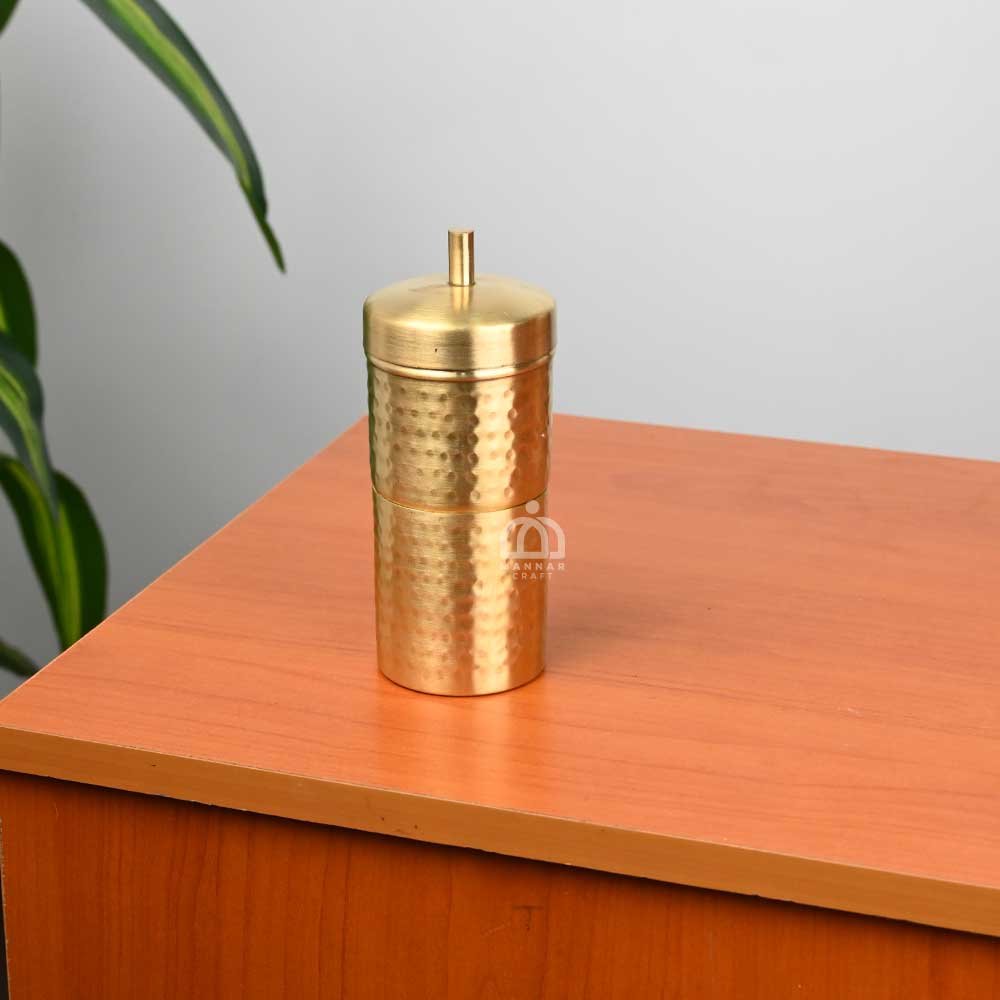 Handcrafted Brass Coffee Filter – 2 Cup Capacity, Hammered Matt Finish | Traditional South Indian Filter