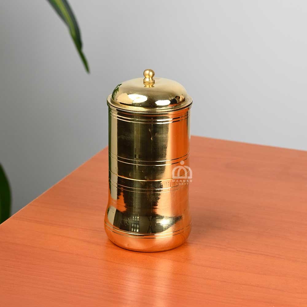 Premium 2 Cup Glossy Brass Coffee Filter – Traditional South Indian Coffee Maker
