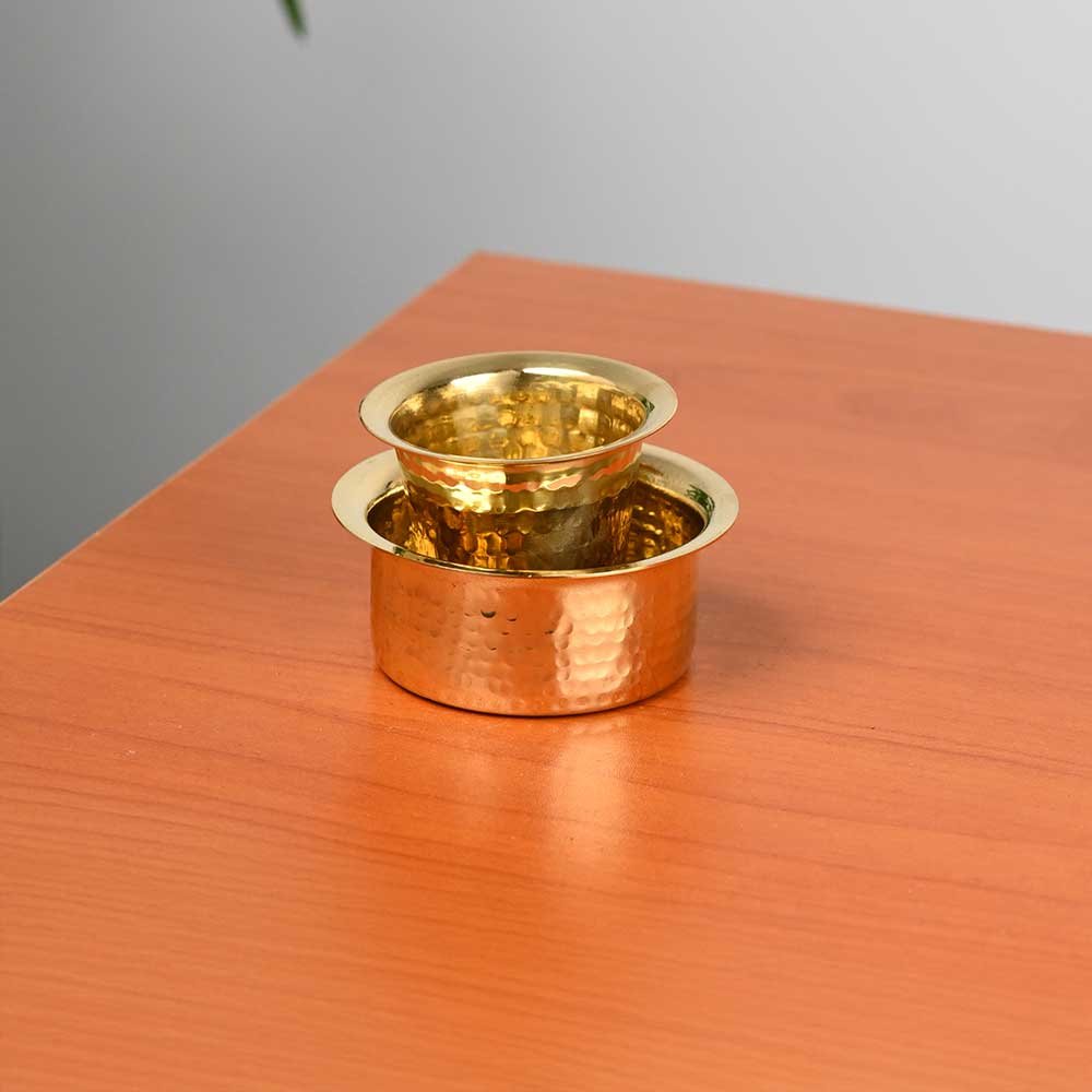 Premium Brass Hammered Matte Finish Coffee Dabra Set (200ml) – Traditional Filter Coffee & Tea Serving Cups