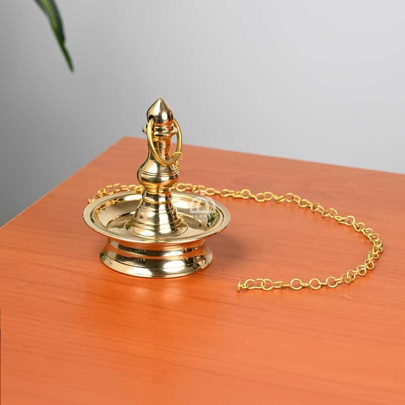 Brass Hanging Lamp Tookku Vilak with 1m Chain | Traditional Pooja Diya