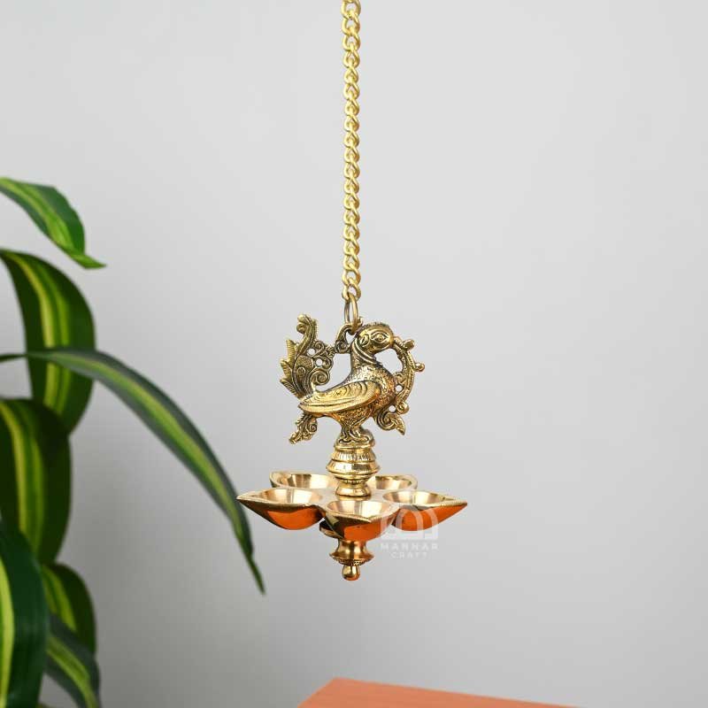 Vintage brass hanging lamp - traditional indian home decor & gift