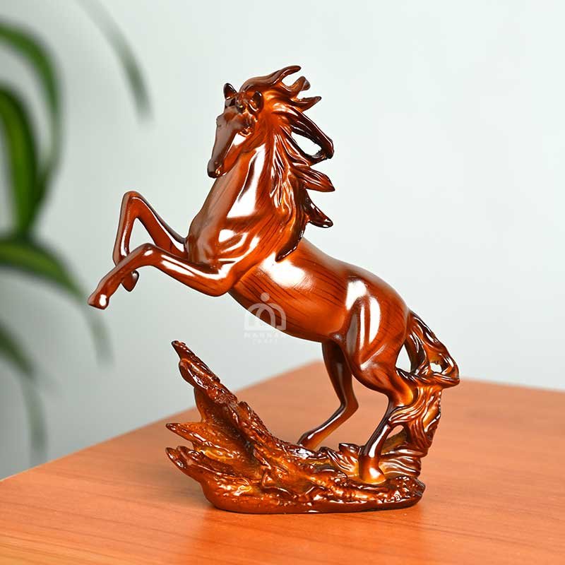 Rearing Horse Statue – Premium Brown Resin Home Décor Showpiece