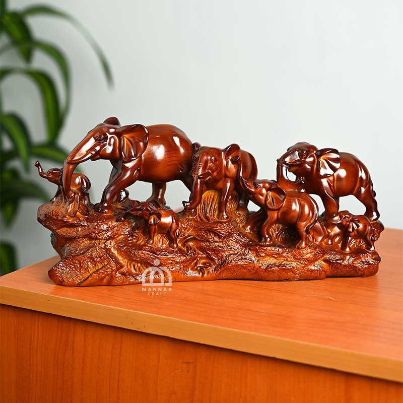 Elephant Family Figurine – Polyresin Feng Shui Home Décor Statue