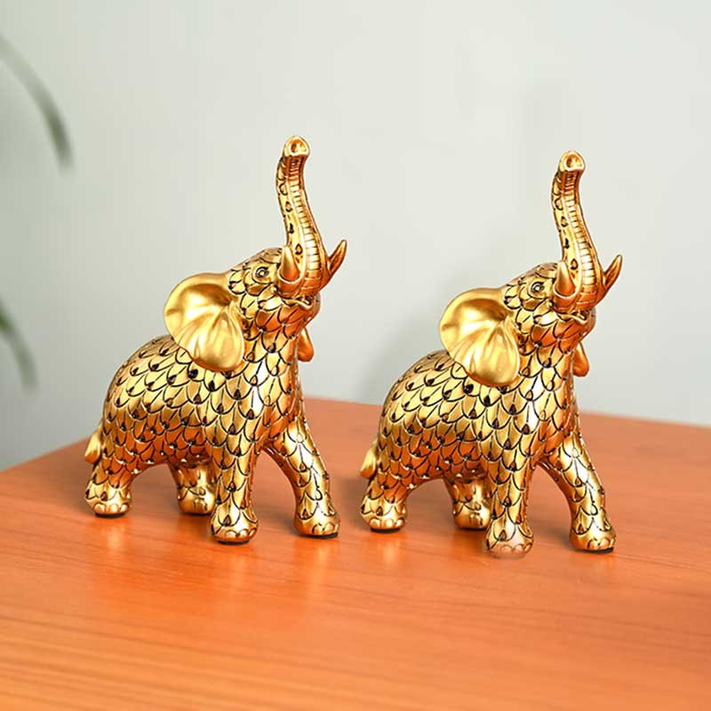 Metal Elephant Statues Set of 2 – Gold Finish Decorative Showpiece