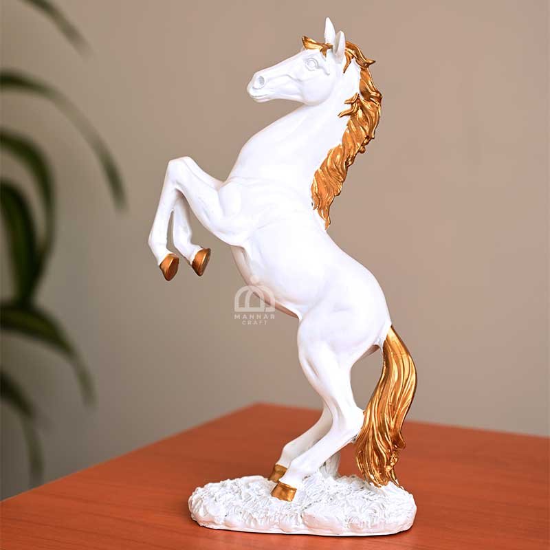 White Horse Statue for Home Decor – Gold Accented Showpiece