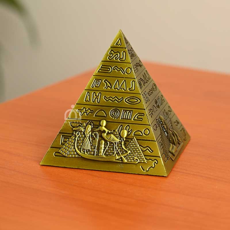 Egyptian Pyramid Figurine – Vintage Metal Hieroglyphic Showpiece
