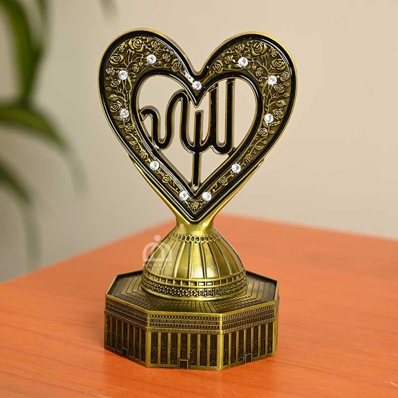 Allah Islamic Table Decor – Heart-Shaped Calligraphy Sculpture