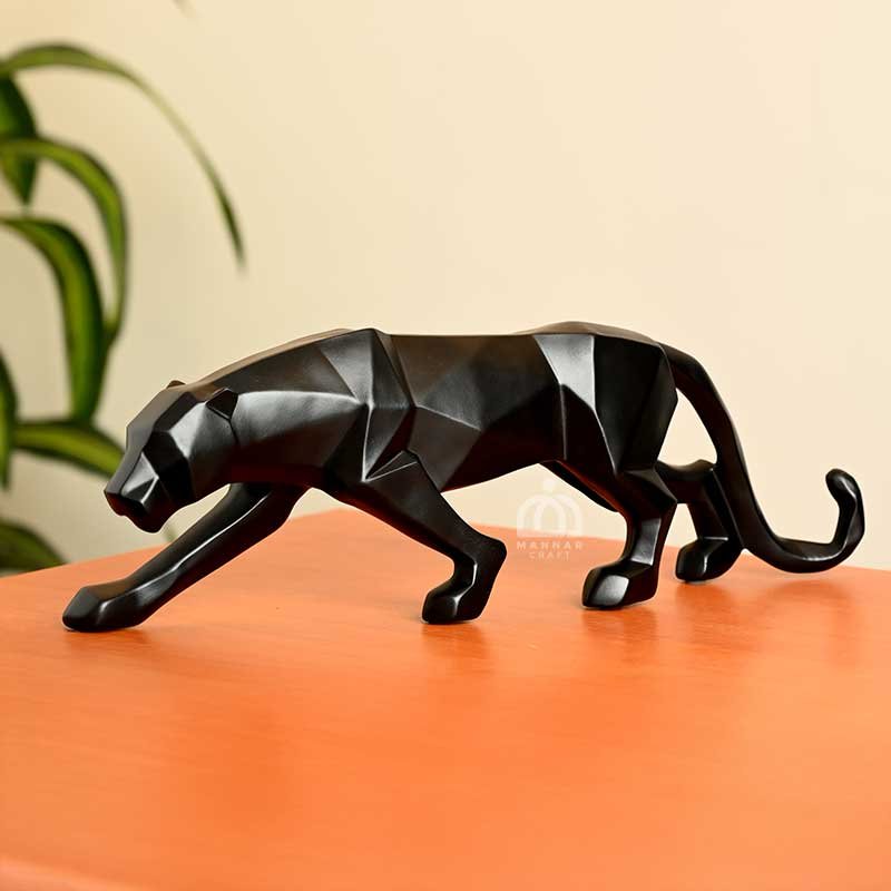 Geometric Black Panther Sculpture – Modern Luxury Decor Showpiece