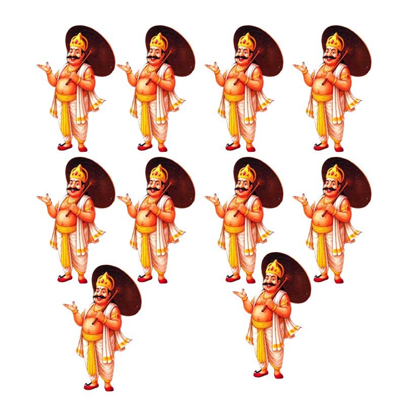 Set of 10 Printed Mahabali MDF Fridge Magnets – Decorative Kerala Onam Souvenir Gift for Home & Kitchen