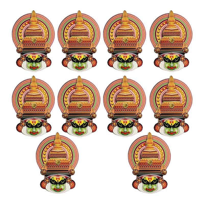 Set of 10 Printed Kathakali Face MDF Fridge Magnets – 5 Inch Kerala Art Decor & Souvenir