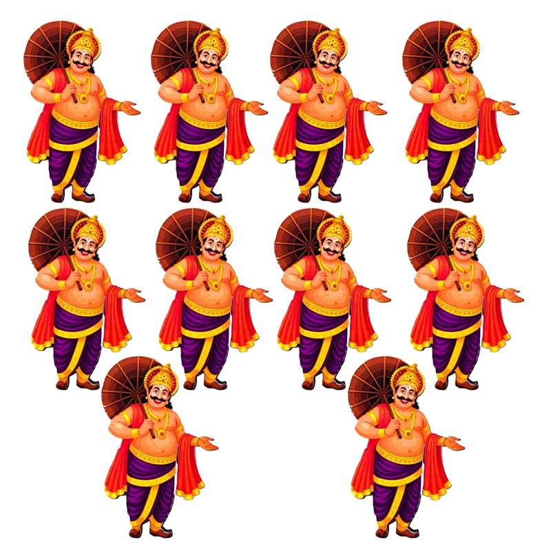 Set of 10 Mahabali Printed MDF Fridge Magnets – Kerala Onam Festival Souvenir & Home Décor by Mannar Craft